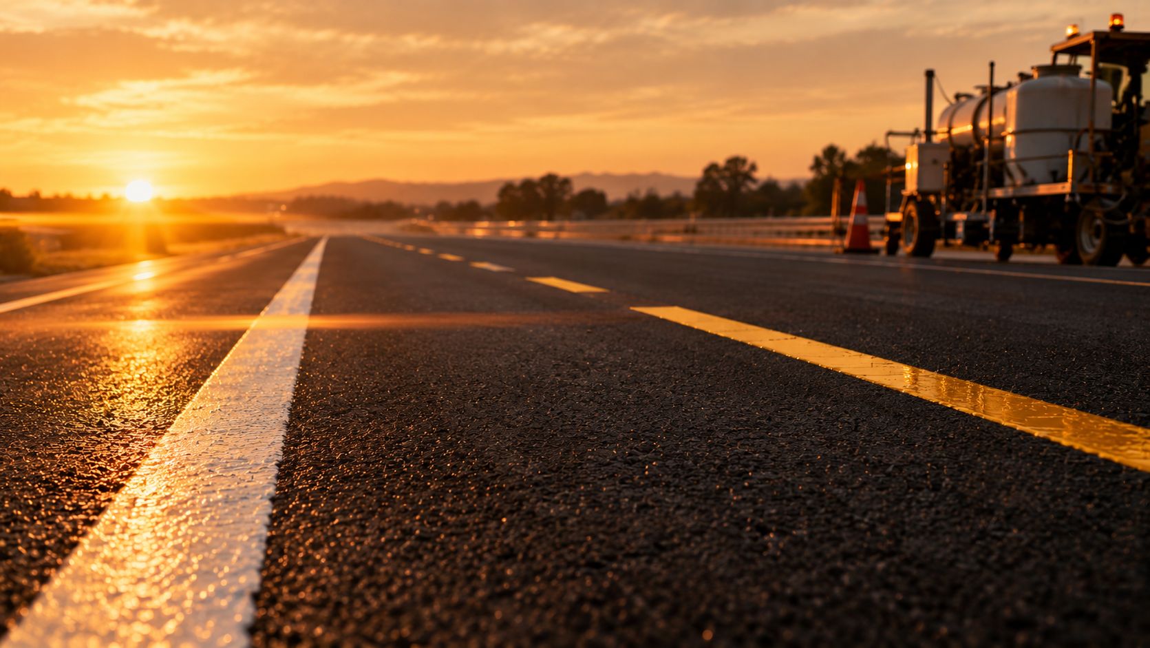 Road works — asphalt and lane markings